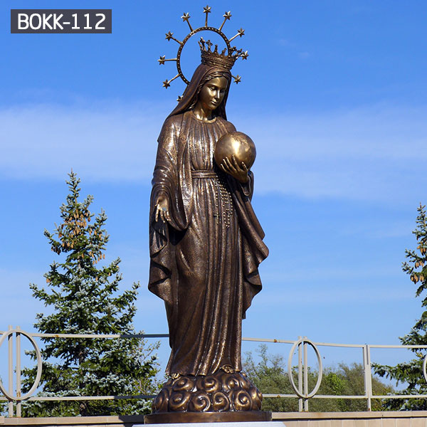 Catholic saint bronze garden statues of our lady Mary with crown for sale