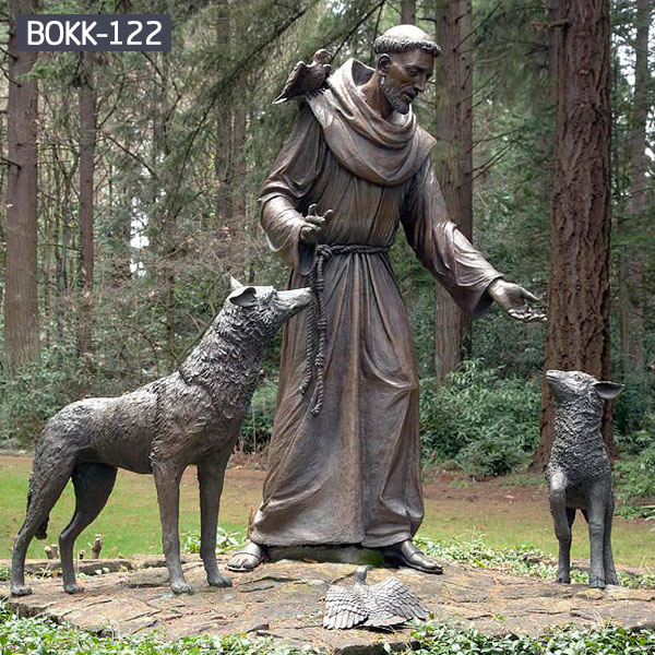 Bronze catholic patron Saint Francis statue with dog for garden sale