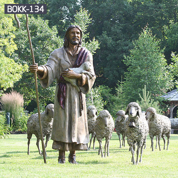 Shepherd Jesus and his lambs bronze casting statues for outdoor garden