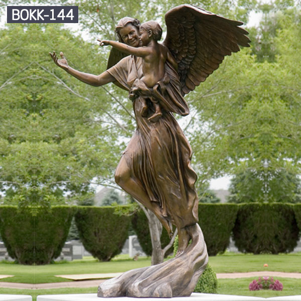 Bronze garden statues of angel and cherub for lawn metal art