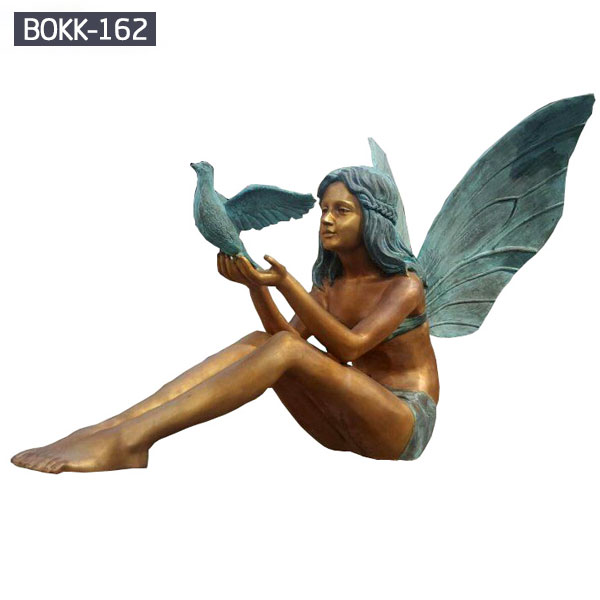 Beautiful sitting angel with dove antique bronze lawn statues for sale