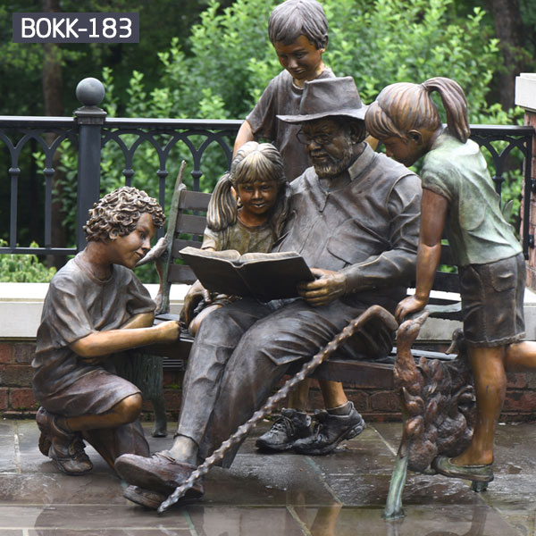 Outdoor yard ornaments bronze sculptures of old man and children group
