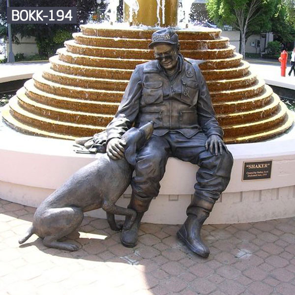 Man and his dog life size bronze sculpture for outdoor street