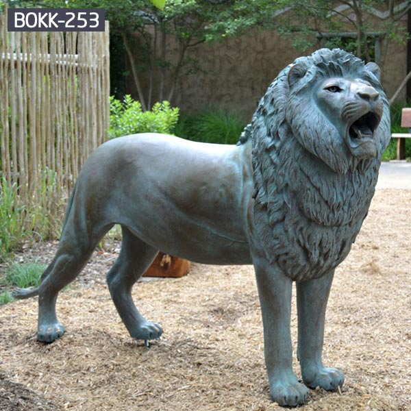 Life size antique bronze roaring lion yard statues for sale