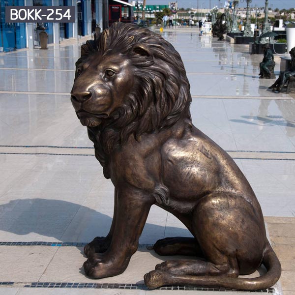 Metal bronze wildlife animal statues garden of decorative sitting lions outdoor decor