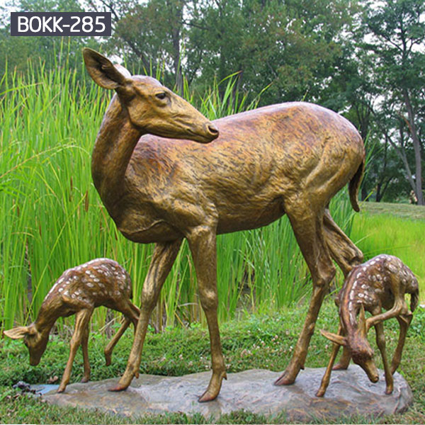 Brass life size deer and fawn garden sculptures for sale
