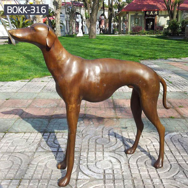 Bronze whippet dog sculpture for outdoor garden decor