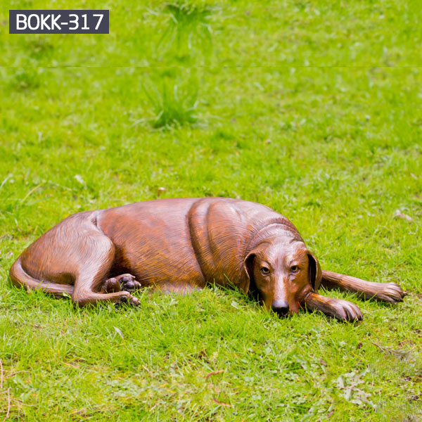 Brass full size lying dog statues for lawn ornaments