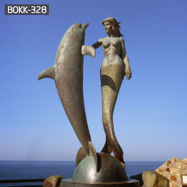 Life size beautiful lady and fish bronze mermaid garden sculptures for sale