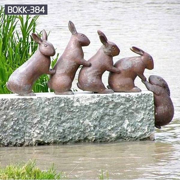Garden bronze metal art five rabbits sculptures for sale