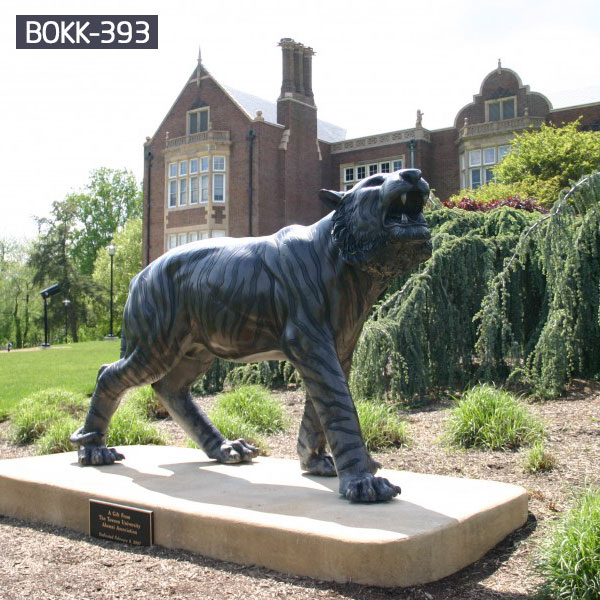 Life size standing bronze tiger with base outdoor