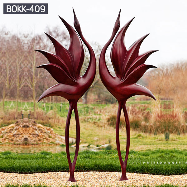 Large garden decor a pair of red crane bronze sculpture for sale