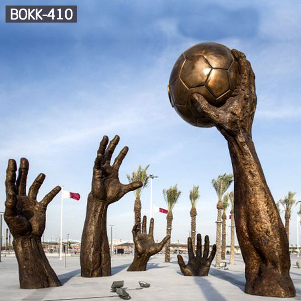 Famous large bronze sculpture hand hold ball outdoor decor