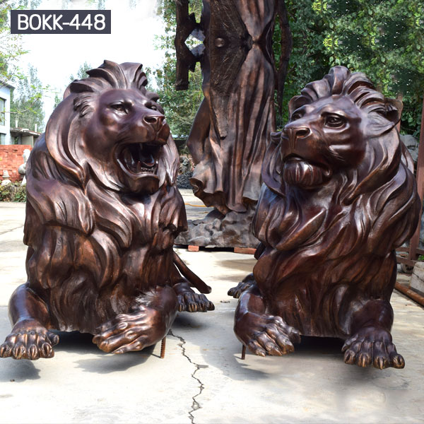 Outdoor life size bronze casting lion statues in pair for sale